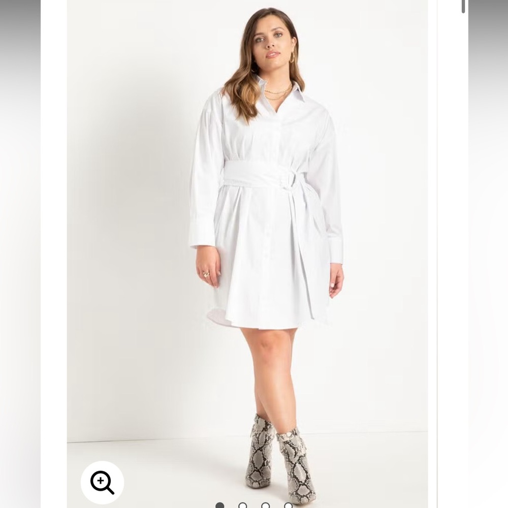 Eloquii White Belted Shirt Dress